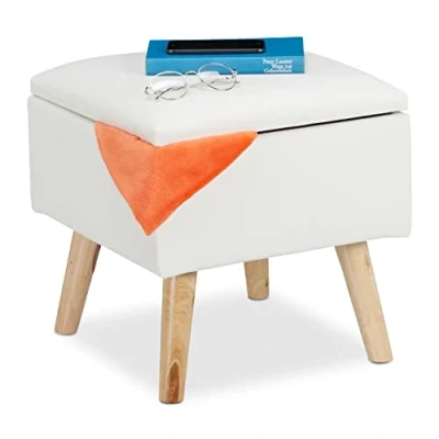 Afbeelding van Relaxdays krukje met opbergruimte, van kunstleer, HBD: 40 x cm, deksel, zachte zitting, wit