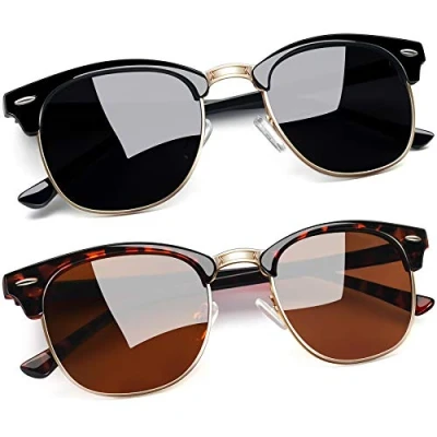 Afbeelding van Joopin Gepolariseerde zonnebril heren dames 100% uv bescherming, vintage half frame rechthoekige zonnebrillen (glanzend zwart+luipaard)