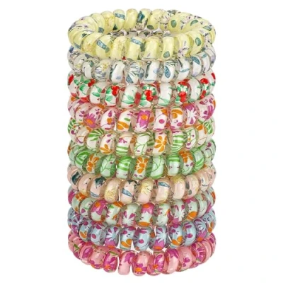 Afbeelding van JessLab Spiraal haarbanden, 10pcs Diverse Sporenloze Leuke Plastic Spoel Paardenstaarthouders, No Damage Haaraccessoire voor Vrouwen en Meisjes, Nieuwe Print