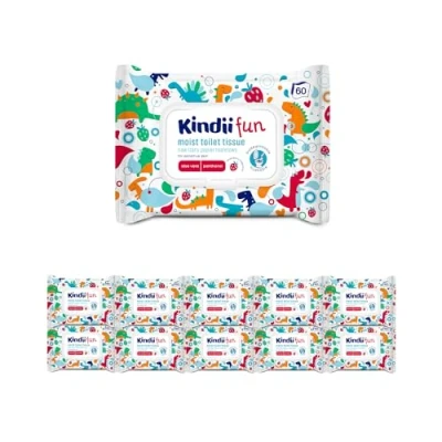 Afbeelding van Kindii Fun nat toiletpapier, afwasbaar, combinatie van vochtig papier en vochtige doek, reinigt, verfrist de intieme zone, kamille, aloë vera, pH neutraal, 600 stuks, 10 x 60 stuks