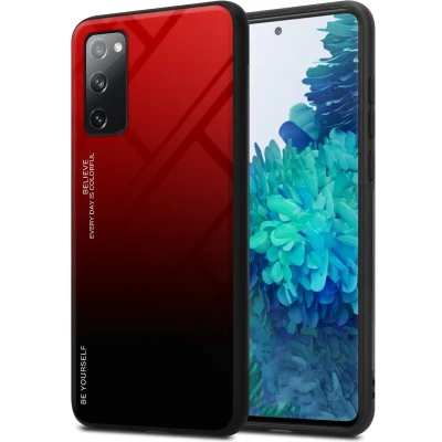 Afbeelding van Cadorabo Hoesje geschikt voor Samsung Galaxy S20 FE in ROOD ZWART Tweekleurige beschermhoes van TPU silicone Case Cover en achterzijde gehard glas