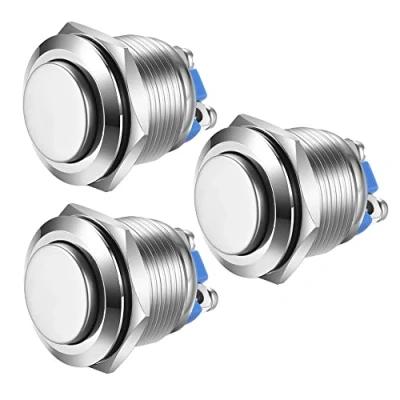 Afbeelding van Gebildet 3stuks 19mm 5A 12V/24V/125V/250VAC Momentan knop Schroefklemmen Roestvrij staal Metaal Waterdichte (hoge kop)