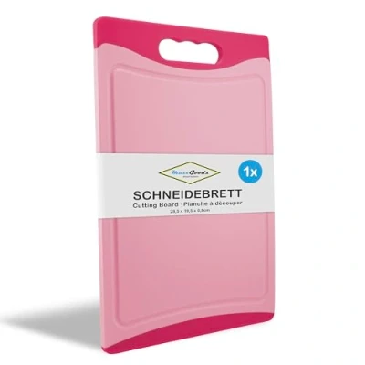 Afbeelding van MaxxGoods Snijplank kunststof met sapgoot en handvat antibacterieel hakplank, plank aan beide zijden bruikbaar, vaatwasmachinebestendig roze, 28 x 19,5 0,8 cm