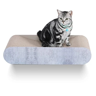 Afbeelding van Fluffydream Kattenkrabber, Kartonnen Loungebed, Botvormig Ontwerp, Recyclebaar, Gegolfd, Stabiel en Duurzaam, Meubelbeschermer, Omkeerbaar, Grijs