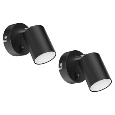 Afbeelding van ledscom.de 2 wandspots WAIKA met schakelaar zwart mat GU10 LED lamp warm wit 3 staps dimmen: max. 500lm per stuk
