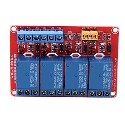 Afbeelding van 24V relaismodule 4 kanaals optocoupler relaismodulekaart Hoge en lage trigger