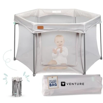 Afbeelding van Venture All Stars Joy Babybox Pop Up Compact Play Pen 360 graden kijken Inbouwbare vloermat Opvouwbaar &amp; Draagbaar
