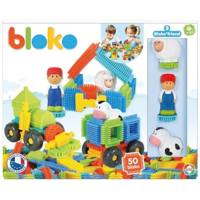 Afbeelding van BLOKO 503592 set van 50 &#039;BLOKO&#039; met 3 3D boerderij figuren vanaf 12 maanden Made in Europe bouwspeelgoed
