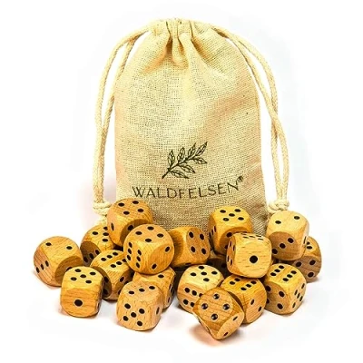 Afbeelding van Waldfelsen 6, 12, 20, 30 of 50 hoogwaardige houten kubussen van echt beukenhout, standaard 16 mm met stoffen zak, kubusset (blanco, 20 stuks)