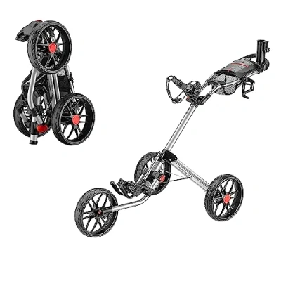 Afbeelding van Caddytek Golfwagen met 3 wielen Deluxe Quad Fold Compact Push &amp; Pull Opvouwbare Caddy Trolley Caddylite 15.3 V2, zilver, one size