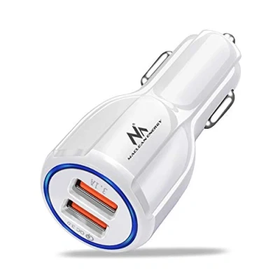 Afbeelding van Maclean MCE478 W USB oplader met 2 sleuven 12 24V sigarettenaansteker Quick Charge 3.0 Snelladen Auto 1xQC3.0 5V / 3A, 9V 1.8A, 12V 1.6A 1x 3.1A voor mobiele telefoon Wit