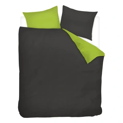 Afbeelding van Snoozing Two Tone Flanel Dekbedovertrek Tweepersoons 200x200/220 cm + 2 kussenslopen 60x70 Antraciet/Lime