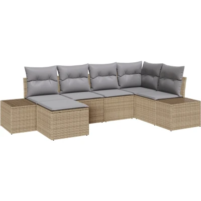 Afbeelding van vidaXL Tuin Sofa Set van 6 Beige en grijs Rattan, Polyester kussens