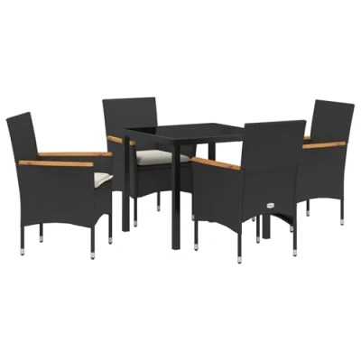 Afbeelding van vidaXL 5 delige eetset voor in de tuin met kussens zwart poly rattan