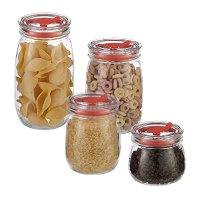 Afbeelding van Relaxdays voorraadpotten glas met deksel set van 4 glazen opbergpotten bewaarpot