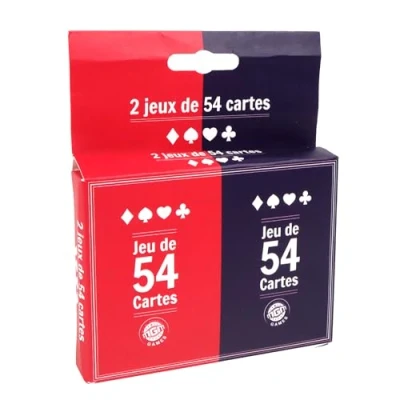 Afbeelding van MGM GAMES 2 Spellen van 54 Kaarten Rood en Blauw 144634LINA Kaartspel Karton tot 6 Spelers Speelkaarten Gezelschapsspellen Reisspellen Belote Poker Rummy 8,5 cm x 5,5