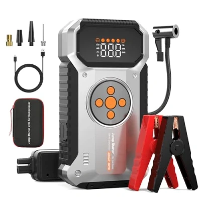 Afbeelding van Tyonto starthulp powerbank met 150 psi compressor, 4000 A 12 V auto voor alle auto&#039;s of 8,0 l diesel, 26800 mAh 4 in 1 draagbare starter 2 ledlampen, lcd display