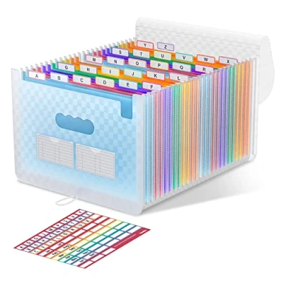 Afbeelding van Accordeonmap, 26 zakken, uitbreidbare kaart met uitbreidbaar deksel/draagbare bureau documentendoos, A4 formaat, accordeonpapier, opbergbox (blauw)
