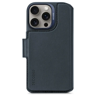 Afbeelding van Apple iPhone 16 Pro MagSafe Hoesje Echt leder Decoded Bookcase/2 in 1 Case Blauw Telefoonhoesje