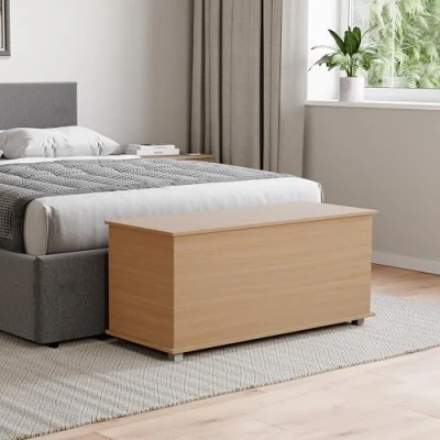 Afbeelding van Vida Designs Leon Opbergkast, houten kist met deksel, zitting, kruk, raambank, dekens, beddengoed, speelgoeddoos, voetenbank, dennenboom