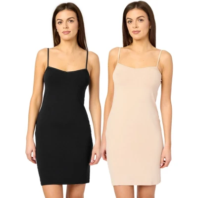 Afbeelding van Merry Style MS MS10 203 UW 2P Dames Onderjurk 2 Pack Nachthemd kort V neck verstelbare Spaghetti bandjes Viscose Zwart/Beige (2Pack) XS