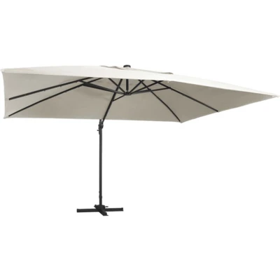 Afbeelding van vidaXL Zweefparasol met LED verlichting en paal 400x300 cm zandkleurig