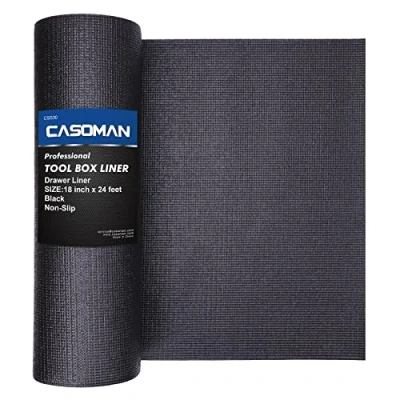 Afbeelding van CASOMAN Professionele gereedschapskistvoering en ladevoering 45,7 cm x 7,3 m, gemakkelijk te snijden antislip schuimrubberen gereedschapskist mat verstelbare dikke kastvoeringen
