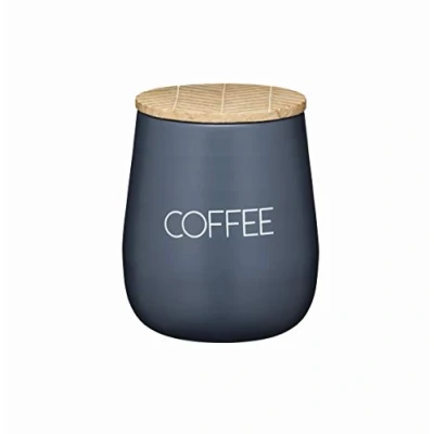 Afbeelding van KitchenCraft Serenity Koffiebewaardoos met luchtdicht deksel, ijzer/mango hout, grijs/bruin, 12,5 x 15 cm