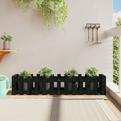 Afbeelding van Plantenbak verhoogd hekontwerp 150x30x30 cm grenenhout zwart