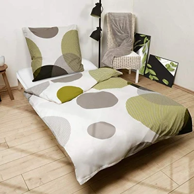 Afbeelding van Beautissu dekbedovertrek 1 persoons Nela Set van Katoen beddengoed groen ornamenten 1x dekbed 135x200 cm &amp; kussensloop 80x80