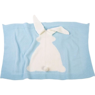 Afbeelding van Gebreide poppendeken blauw met konijn