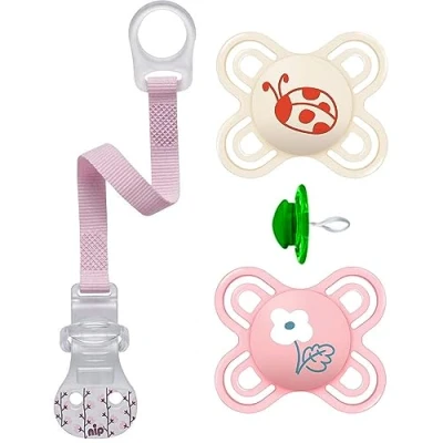 Afbeelding van MAM Perfect Start mini fopspeen 0 2 meisje // set van incl. steriliseertrasportbox &amp; NIP fopspeenband