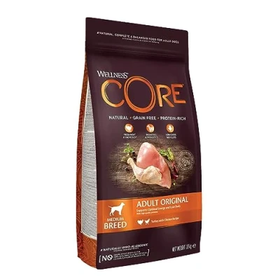 Afbeelding van Wellness CORE Original, kalkoen &amp; kip, 1,8kg, hondenbrokken voor middelgrote honden, ondersteunt heupen gewrichten, natuurlijk graanvrij droog hondenvoer, zonder toegevoegde suikers