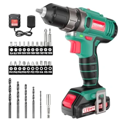Afbeelding van HYCHIKA Accuschroefboormachine 12 V, 30 N·m, max. draaimoment met 1,5 Ah accu, 21+1 Koppelinstellingen, 2 Instelbare snelheid, 27 Accessoires Groen