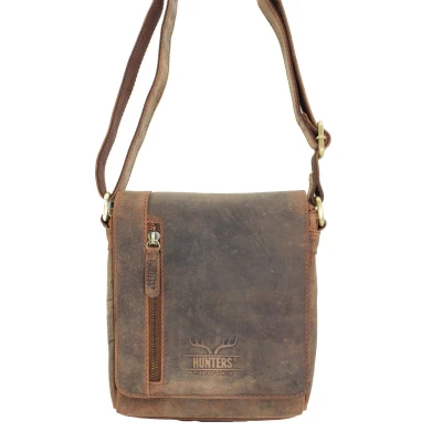 Afbeelding van Hunters tas Leren Schoudertas / crossbody Nektas Buffel Leer Heren Dames Bruin dark tan