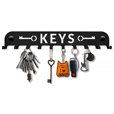 Afbeelding van Sir Holdeer Slim Muur Opgezet Sleutelrek met Gegraveerde Tekst en 10 Haken voor Hal Garage Keuken Decoratief Ontwerp Gemakkelijke Assemblage Bestand Roestvrij Staal Zwart 270x45mm