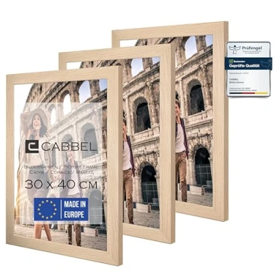 Afbeelding van CABBEL set van 3 fotolijsten 30x40 cm MDF houten lijst met breukvast acrylglas, ideaal voor posters, portretten in de natuur