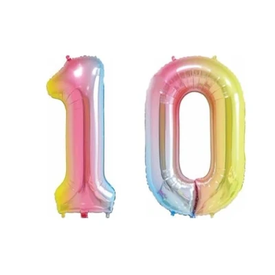Afbeelding van Pastel Regenboog Nummer 10 Grote Helium Folie Ballon Verjaardagsfeest Bruiloft Verjaardag Decoratie 101cm