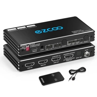 Afbeelding van 4 K 120Hz HDMI 2.1 eARC Audio Extractor Schakelaar 2x2 VRR ALLM HDCP2.3 ARC HDR10 CEC SPDIF Optische OUT Switcher 2 IN IR Afstandsbediening D olby Digitale EDID voor PS5 XBOX NVIDIA