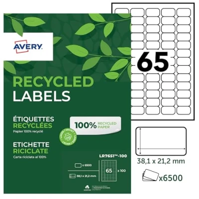 Afbeelding van Avery 100% Gerecycleerde Zelfklevende Etiketten 38,1 x 21,2 mm wit