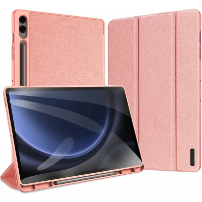Afbeelding van Samsung Galaxy Tab S9 FE Plus Hoes: Dux Ducis Domo Bookcase Roze Kunstleder Tablet Hoezen