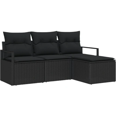 Afbeelding van vidaXL 4 delige Tuin Sofa Set met Kussens Zwart Poly Rattan
