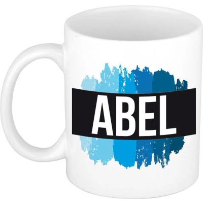 Afbeelding van Abel Naam / voornaam kado beker mok verfstrepen Gepersonaliseerde met mokken