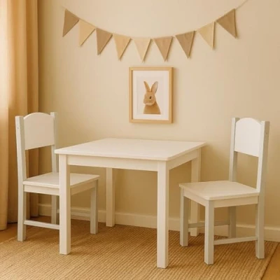 Afbeelding van Maxx Kidz Kindertafel met 2 Stoeltjes Speeltafel voor Kinderen Ideaal als Tekentafel Peuter Stoeltje Tafel Kindermeubels van Hout Wit