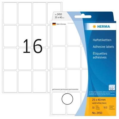 Afbeelding van Etiket HERMA 2450 25x40mm wit 512stuks