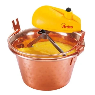 Afbeelding van ARDES AR24AM40 koperen pot diameter 24 cm Polenta mixer jam, roerder met elektromotor, bajonetaansluiting voor eenvoudige reiniging, polentasnijder 2/4 porties