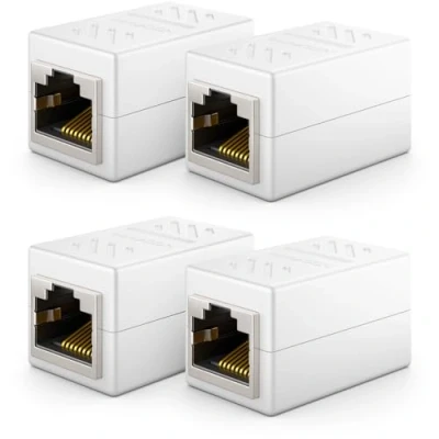 Afbeelding van deleyCON 4x CAT6 Koppeling Connector Netwerkkabel Patchkabel Ethernet Kabel Adapter Modulair Afgeschermd 2X RJ45 Bus DSL LAN Wit