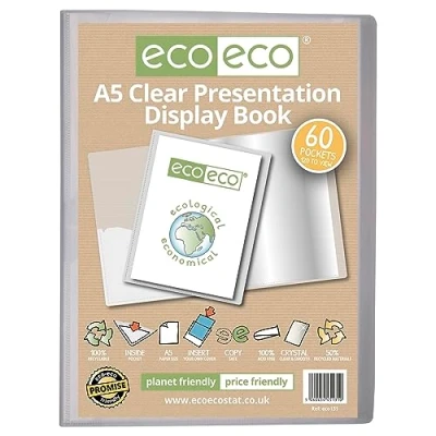 Afbeelding van eco A5 formaat 50 procent gerecycled 60 Pocket Clear Presentatie Display Boek, Opbergkoffer Portfolio Art Folder met Plastic Mouwen, eco131