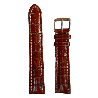 Afbeelding van Horlogeband 20mm Licht bruin Echt leer in croco print Roestvrijstalen gesp