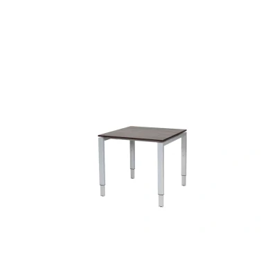 Afbeelding van Domino bureau, hoogte instelbaar (62 85cm) met 80x80cm &#039;zwevend&#039; logan eiken 25mm blad en aluminium (RAL9006) N poot frame.